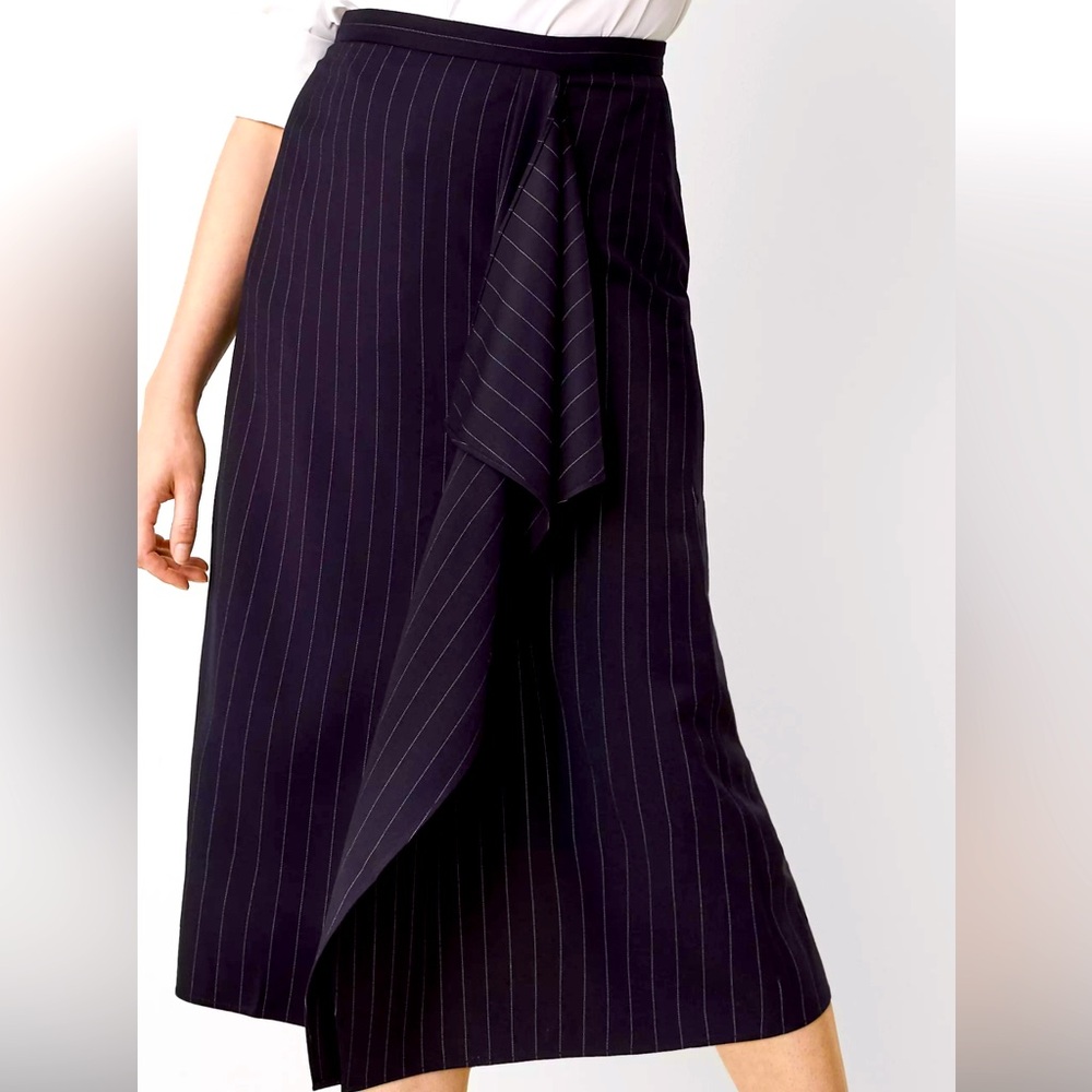 Ann Taylor Petite Pinstripe Cascade Midi Skirt - 4 Petite